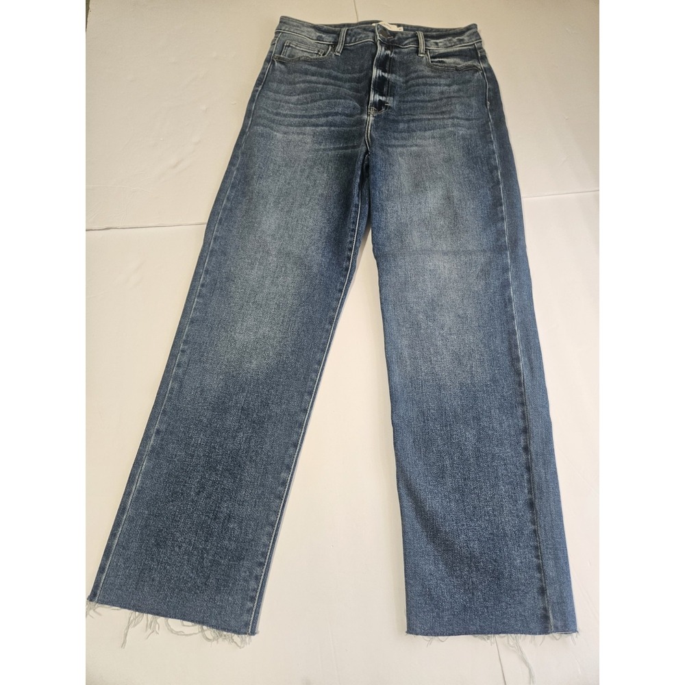 Böhme Women's Straight Blue Medium Wash Denim Jeans Frayed Ankle Size 12/31